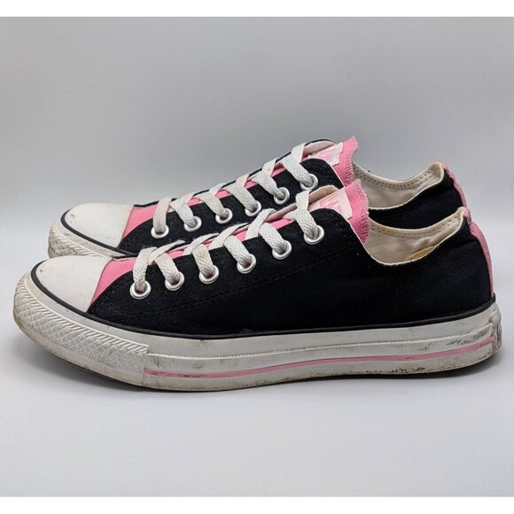 CONVERSE ALL STAR Womens Size 8.5 Canvas Low Top Sneakers Black Pink Chucks Lace - Picture 4 of 8